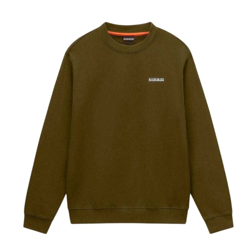 Napapijri Mens Box Logo Cotton Crew Neck Straight Sweatshirt / Dark Olive